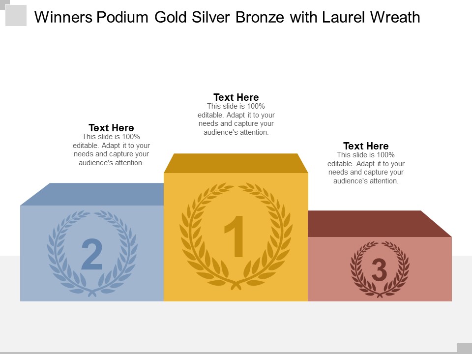 Winners Podium Gold Silver Bronze With Laurel Wreath Ppt PowerPoint Presentation Layouts Styles