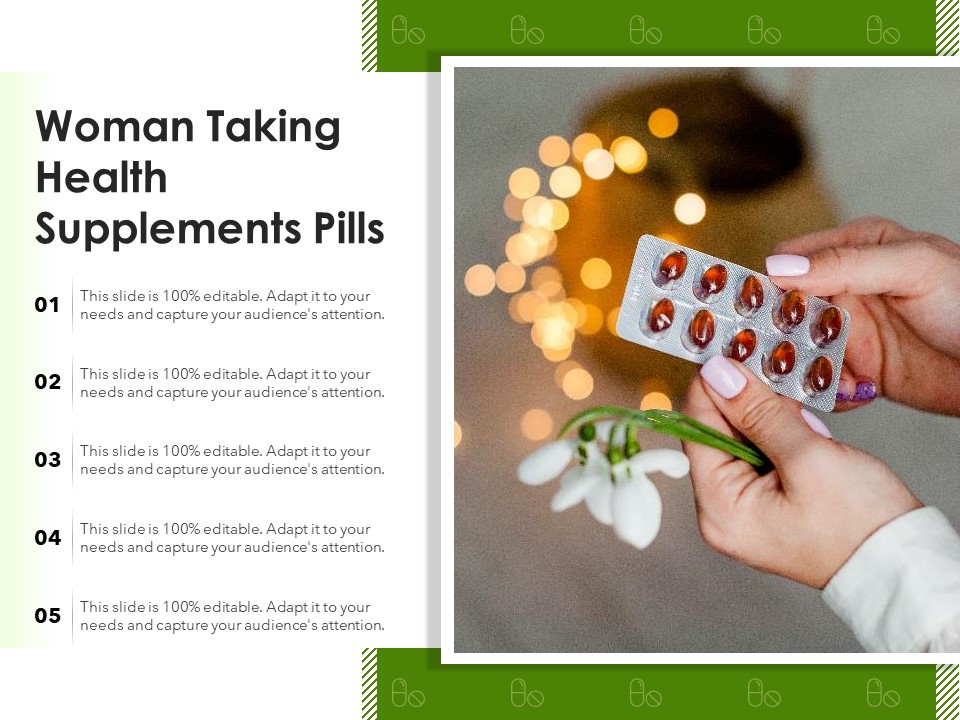 Woman Taking Health Supplements Pills Ppt PowerPoint Presentation Professional Graphics Tutorials PDF