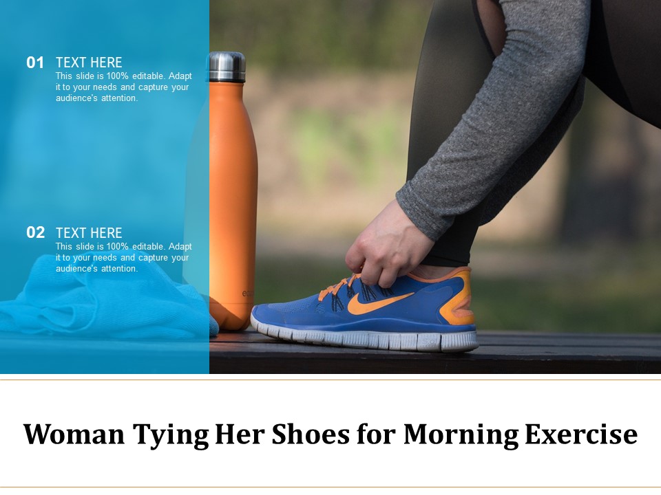 Woman Tying Her Shoes For Morning Exercise Ppt PowerPoint Presentation Styles Gallery PDF