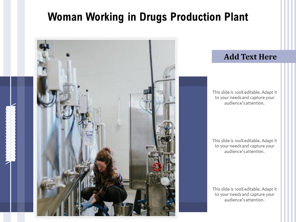 Woman Working In Drugs Production Plant Ppt PowerPoint Presentation Gallery Clipart Images PDF