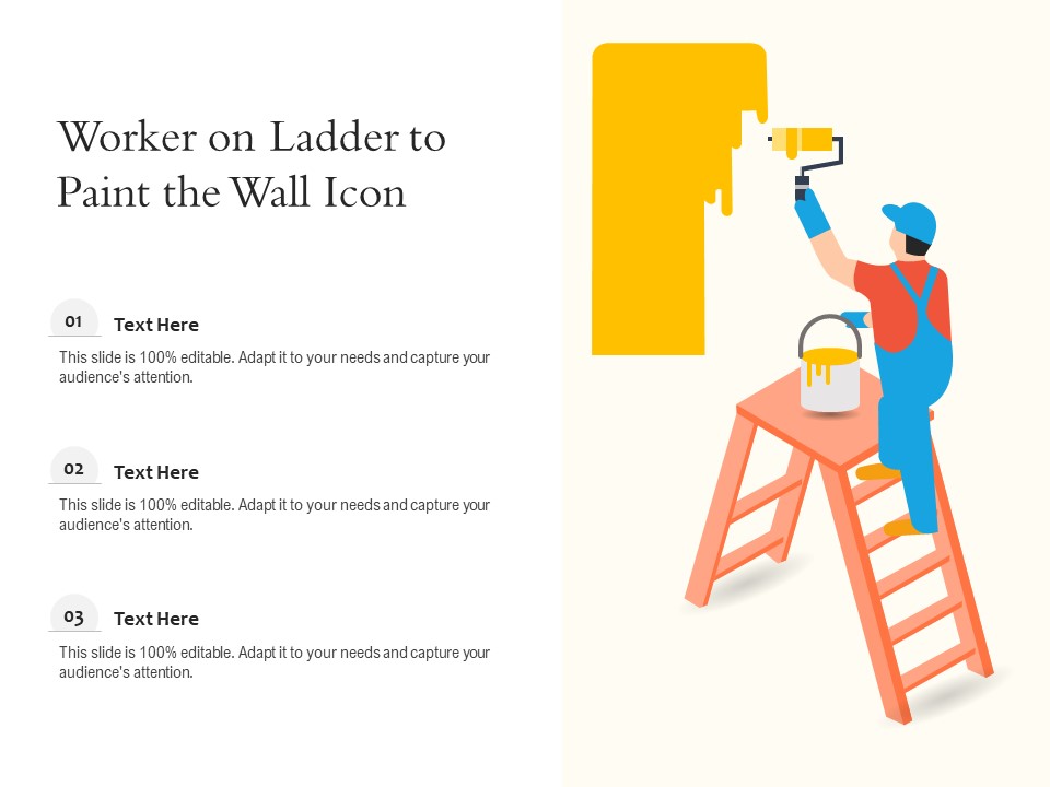 Worker On Ladder To Paint The Wall Icon Ppt PowerPoint Presentation Icon Background Images PDF
