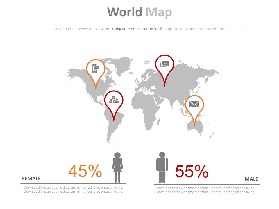 World Map With Gender Ratio Analysis PowerPoint Slides