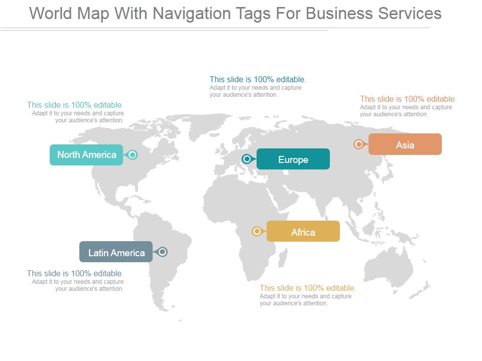 World Map With Navigation Tags For Business Services Ppt PowerPoint Presentation Slide Download
