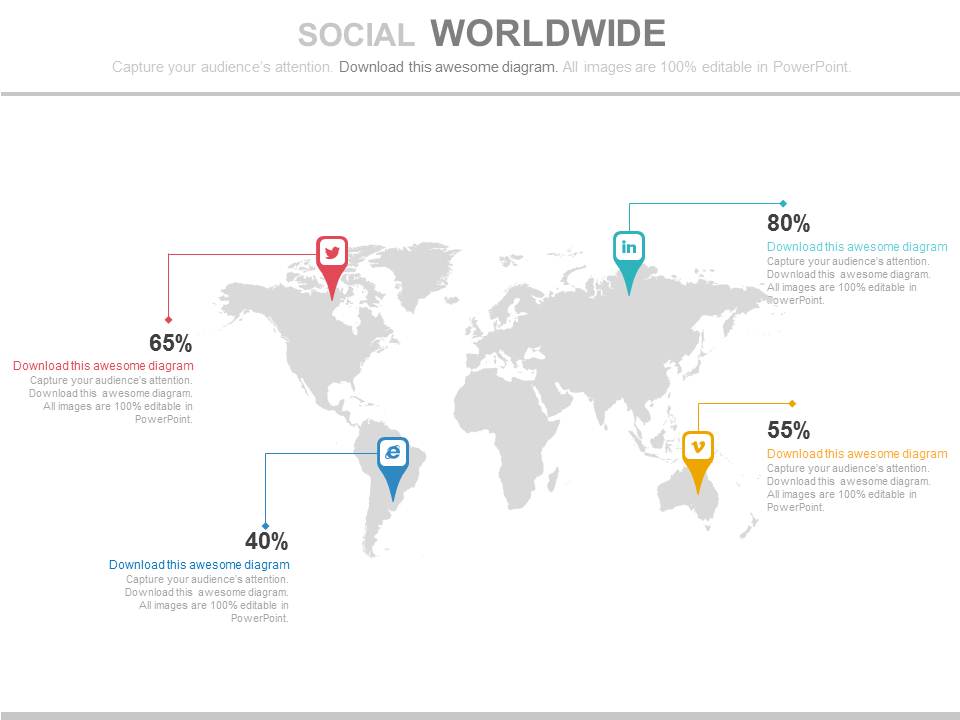 World Map With Social Media Icons Powerpoint Slides
