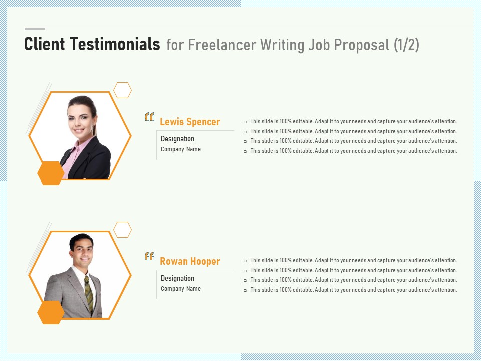 Writing A Bid Client Testimonials For Freelancer Writing Job Proposal Management Ppt PowerPoint Presentation File Examples PDF
