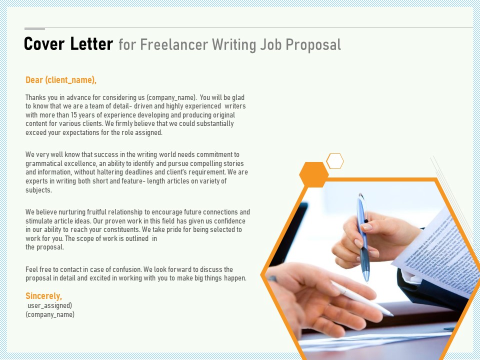 Writing A Bid Cover Letter For Freelancer Writing Job Proposal Ppt PowerPoint Presentation Layouts Example PDF