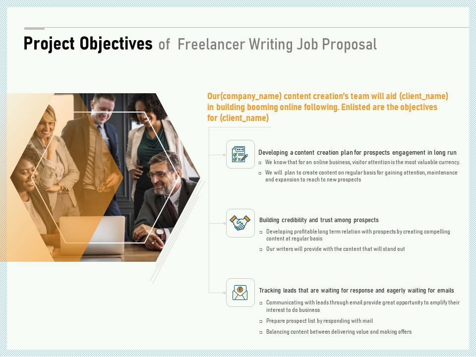 Writing A Bid Project Objectives Of Freelancer Writing Job Proposal Ppt PowerPoint Presentation Infographic Template Slide Portrait PDF
