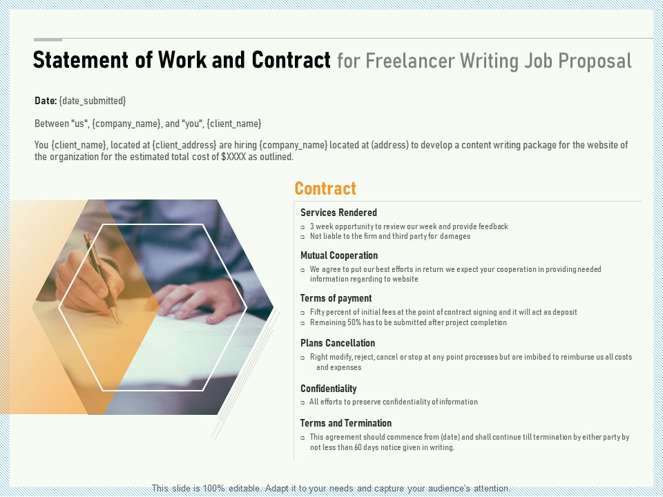 Writing A Bid Statement Of Work And Contract For Freelancer Writing Job Proposal Ppt PowerPoint Presentation Guide PDF