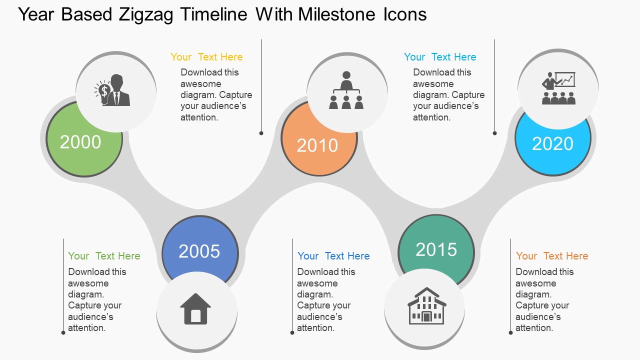 Year Based Zigzag Timeline With Milestone Icons Powerpoint Template
