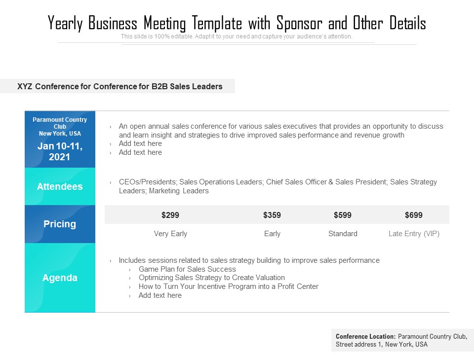 Yearly Business Meeting Template With Sponsor And Other Details Ppt PowerPoint Presentation File Ideas PDF