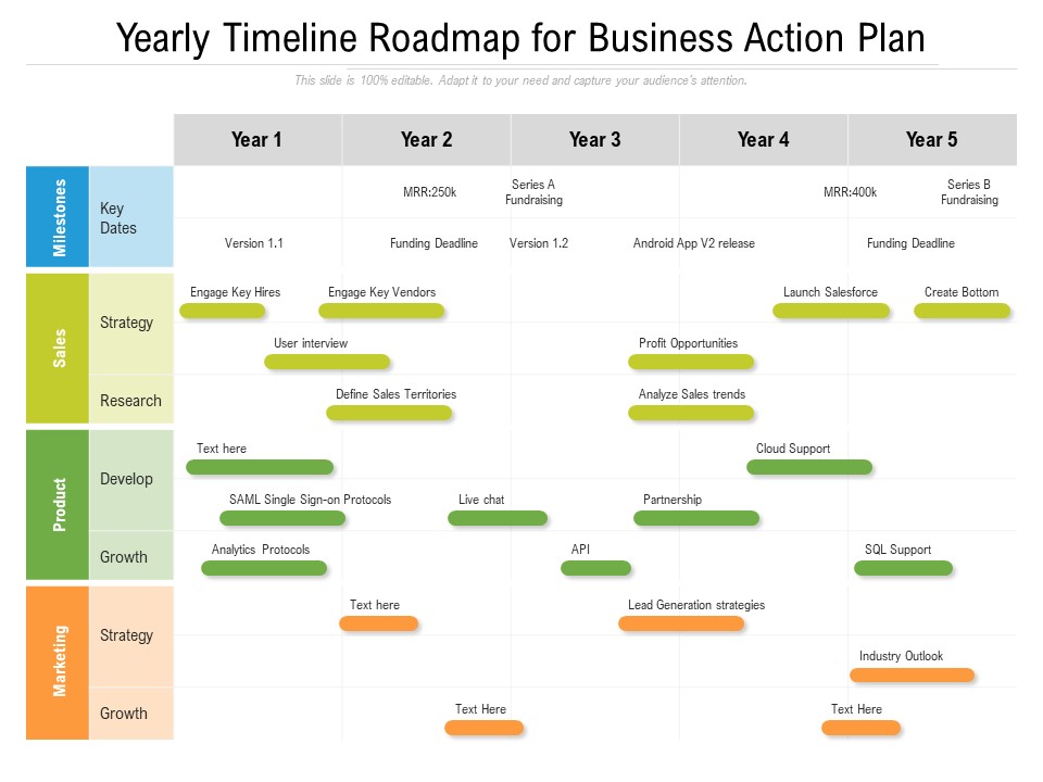 Yearly Timeline Roadmap For Business Action Plan Formats