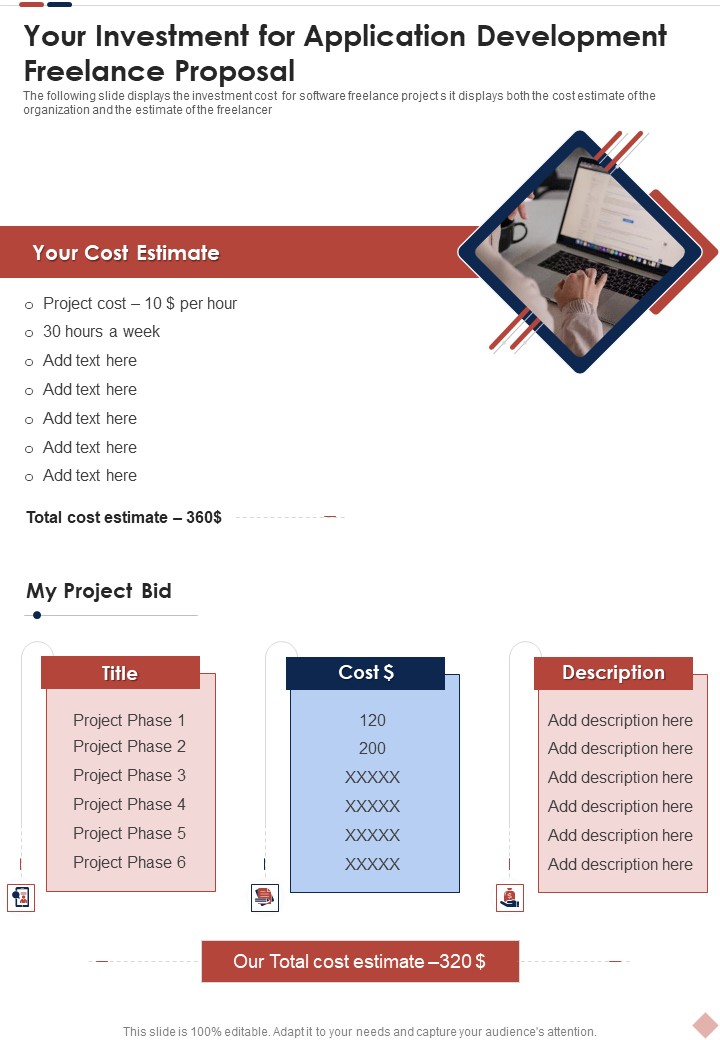Your Investment For Application Development Freelance Proposal One Pager Sample Example Document