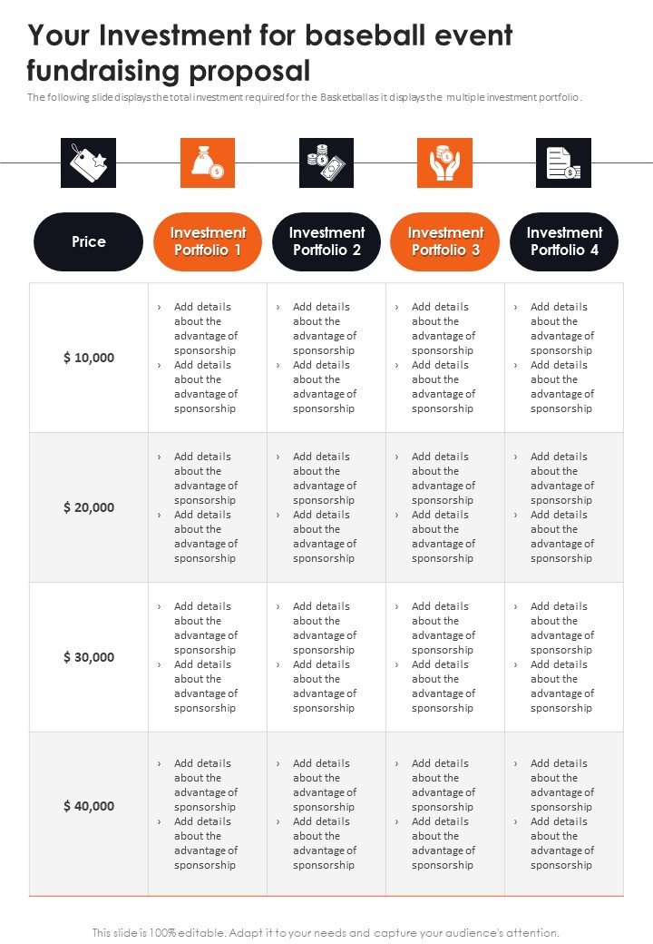 Your Investment For Baseball Event Fundraising Proposal One Pager Sample Example Document
