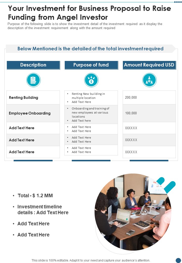 Your Investment For Business Proposal To Raise Funding From Angel Investor One Pager Sample Example Document