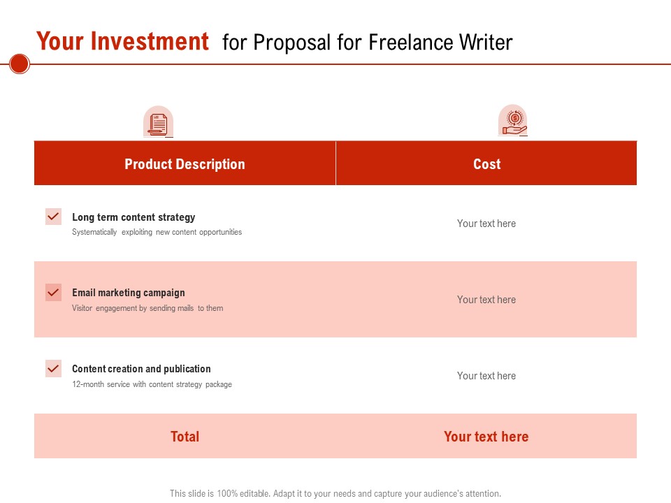 Your Investment For Proposal For Freelance Writer Ppt PowerPoint Presentation Model Graphics PDF