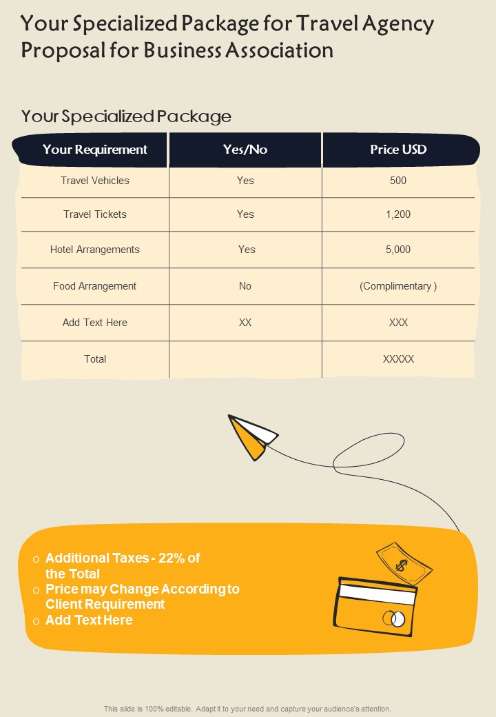 Your Specialized Package For Travel Agency Proposal For Business Association One Pager Sample Example Document
