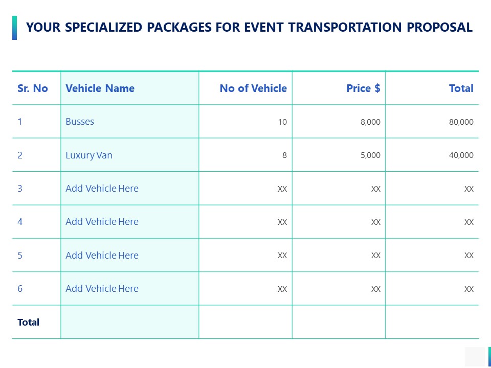 Your Specialized Packages For Event Transportation Proposal Ppt PowerPoint Presentation Outline Microsoft