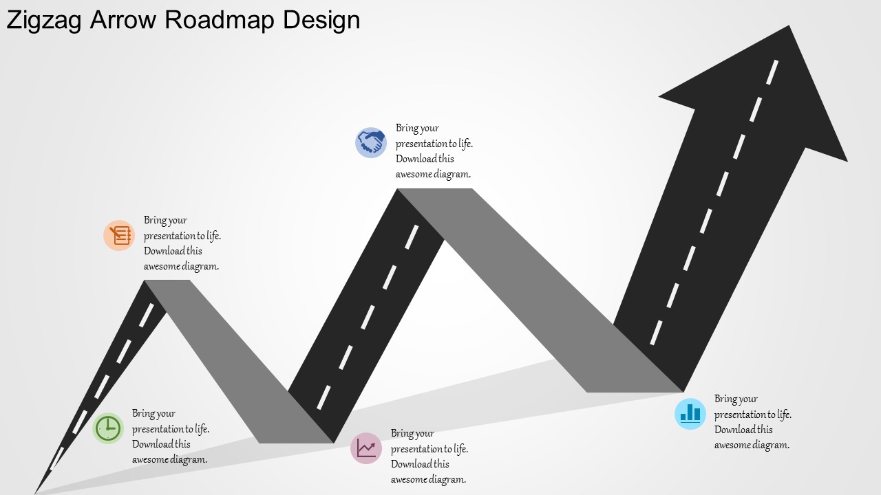 Zigzag Arrow Roadmap Design PowerPoint Templates