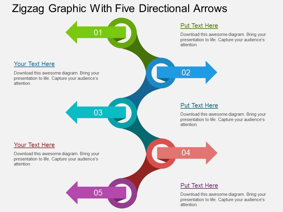 Zigzag Graphic With Five Directional Arrows Powerpoint Templates