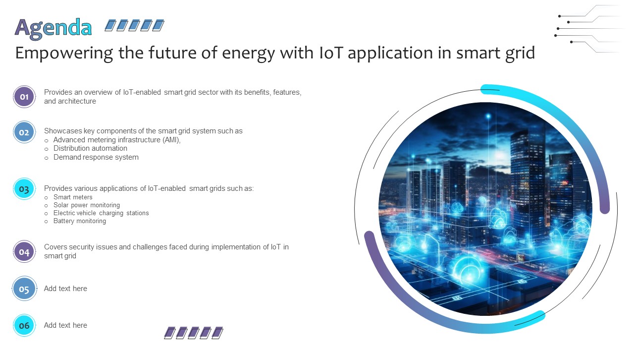 Agenda Empowering The Future Of Energy With IoT Application In Smart Grid IoT SS V