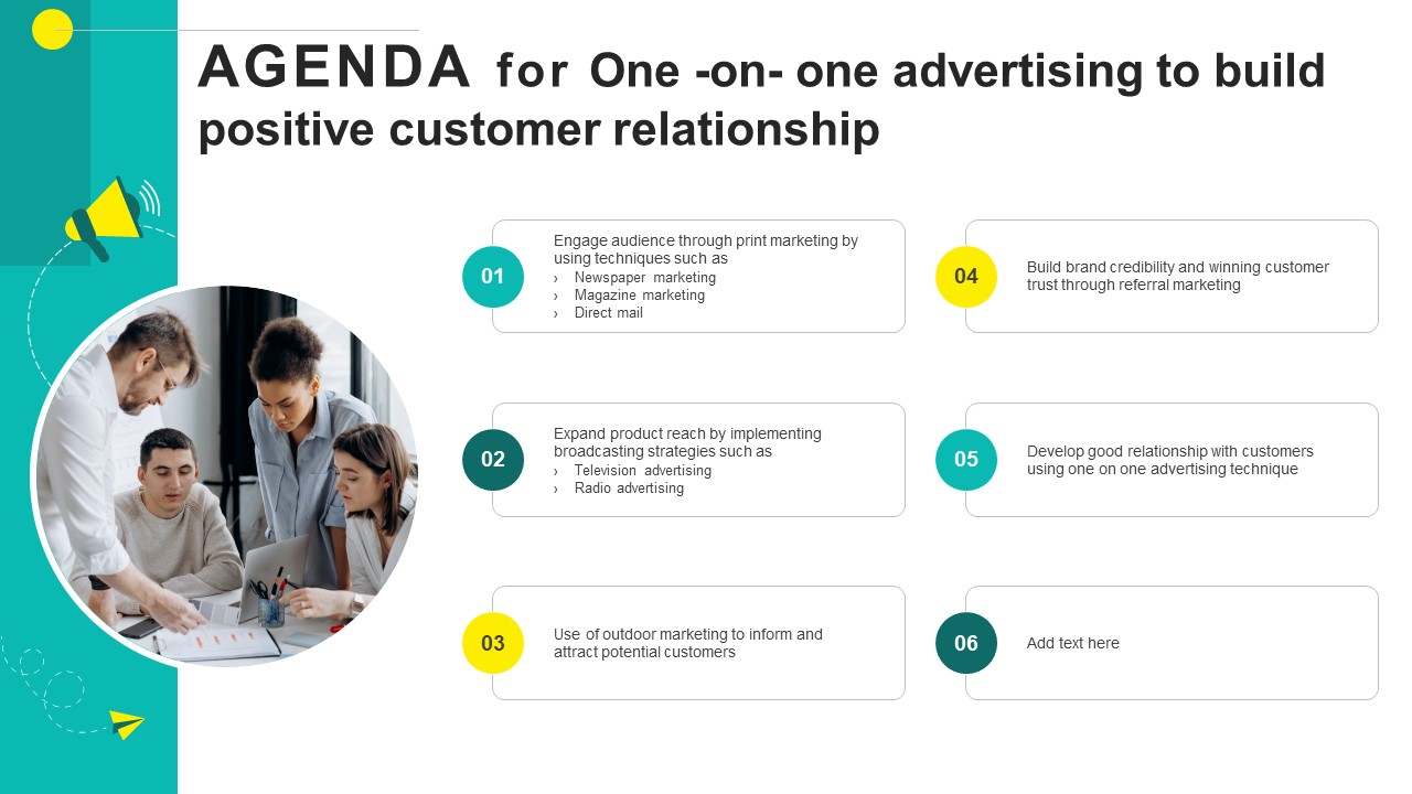 Agenda For One On One Advertising To Build Positive Customer Relationship Strategy SS V