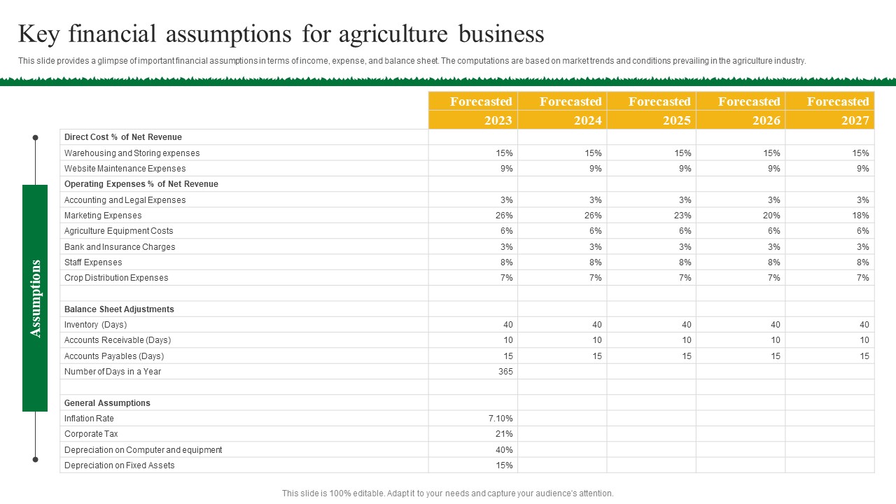 Agriculture Business Plan Go To Market Strategy Key Financial Assumptions For Agriculture Clipart Pdf