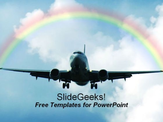 Dream Airliner PowerPoint Template with Rainbow