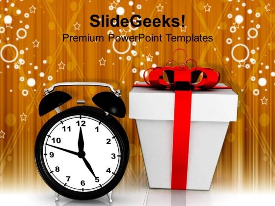 Alarm Clock And Gift Box Christmas Festival PowerPoint Templates And PowerPoint Themes 1112