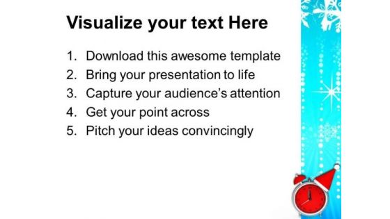 Alarm Clock Christmas Hat Welcome New Year PowerPoint Templates Ppt Backgrounds For Slides 1212