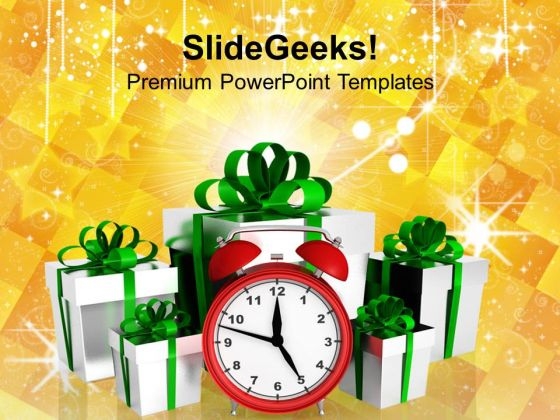 Alarm Clock With Christmas Gifts Events PowerPoint Templates Ppt Backgrounds For Slides 1112