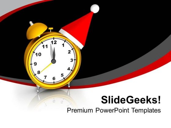 Alarm Clock With Christmas Hat Decoration PowerPoint Templates Ppt Backgrounds For Slides 0113
