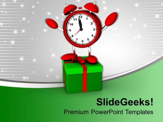 Alarm Clock With Gift Box Christmas PowerPoint Templates Ppt Backgrounds For Slides 1212