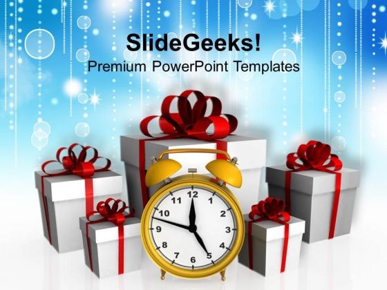 Alarm Clock With Gift Boxes Festival PowerPoint Templates And PowerPoint Themes 1112