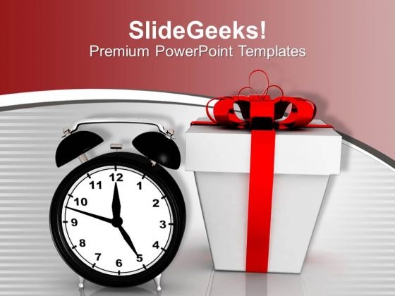 Alarm Clock With Gift New Year Festival PowerPoint Templates Ppt Backgrounds For Slides 0113