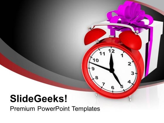 Alarm Clock With Gift Winter New Year PowerPoint Templates Ppt Backgrounds For Slides 1212