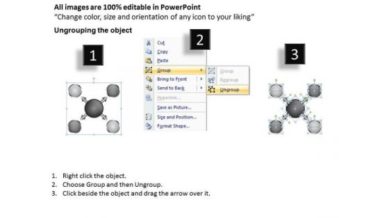 Arrow 4 Stages Converging Process Flow Circular Network PowerPoint Slides