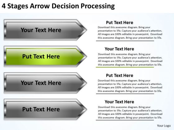 Arrow Shapes For PowerPoint 4 Stages Decision Processing Slides