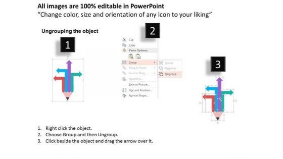 Arrows On Pencil In Different Directions PowerPoint Template