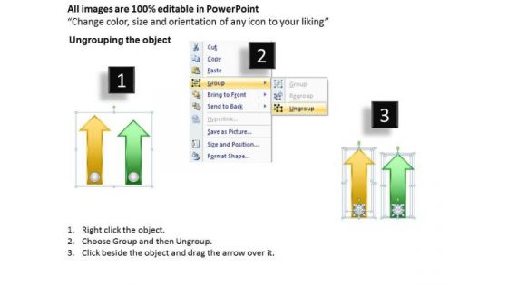 Arrows PowerPoint 2 Parallel Pointing Upwards Templates