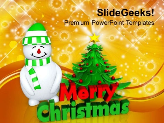 Attractive Christmas Tree With Snowman Festival PowerPoint Templates Ppt Backgrounds For Slides 1112