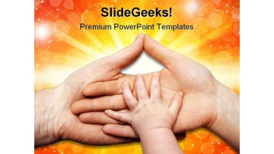 Baby Hand Holding Family PowerPoint Template 0810
