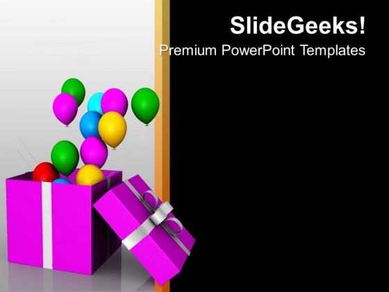 Balloons Coming Out Of Open Box Symbol PowerPoint Templates Ppt Backgrounds For Slides 0113