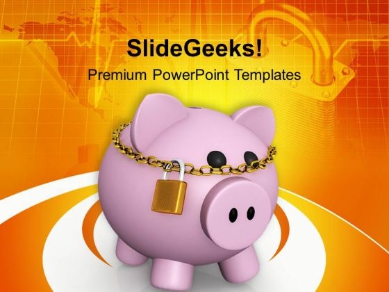 Bank Protected With Padlock And Chain Security PowerPoint Templates Ppt Backgrounds For Slides 0213