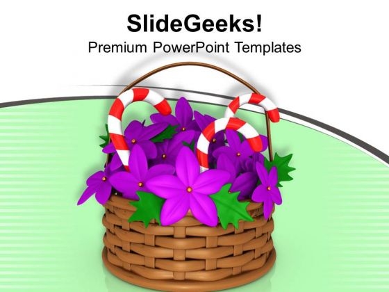 Basket With Candy Bars Christmas Theme PowerPoint Templates Ppt Backgrounds For Slides 0413