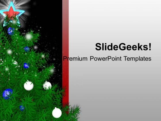 Beautiful Christmas Tree With Blue Star PowerPoint Templates Ppt Backgrounds For Slides 0113