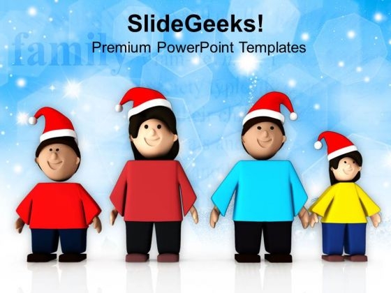 Beautiful Family With Hat Of Santa Claus PowerPoint Templates Ppt Backgrounds For Slides 0713