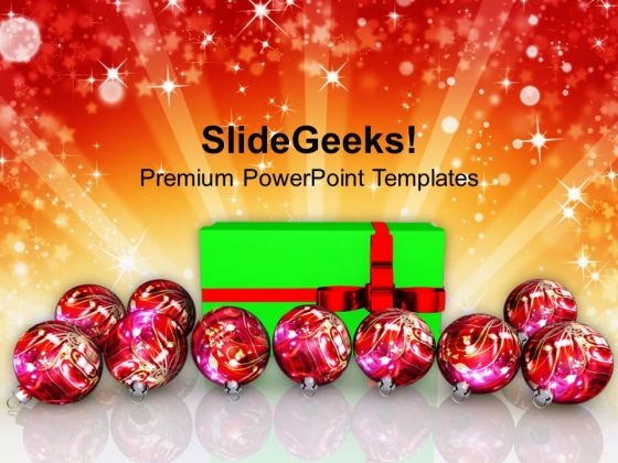 Beautiful Gift With Christmas Balls Holidays PowerPoint Templates Ppt Backgrounds For Slides 1112