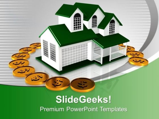 Beautiful House Surrounded By Dollars Insurance PowerPoint Templates Ppt Backgrounds For Slides 0113