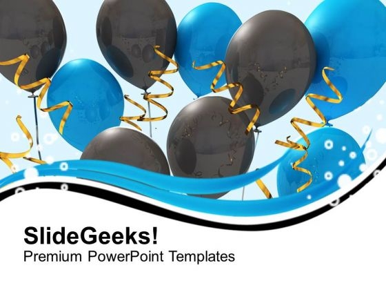 Blue And Black Balloons With Ribbons Party PowerPoint Templates Ppt Backgrounds For Slides 1212