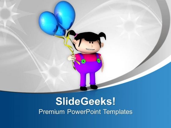 Blue Balloons With Cute Little Girl PowerPoint Templates Ppt Backgrounds For Slides 0613